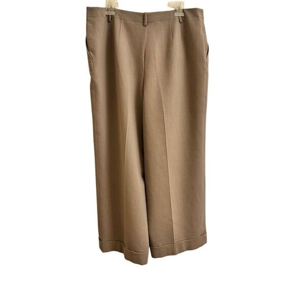 Lafayette 148 Pleat Front Cuffed Cropped Pants Virgin Wool Blend Tan Size 14 - Picture 2 of 5